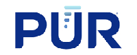 a blue and white logo with the words pur