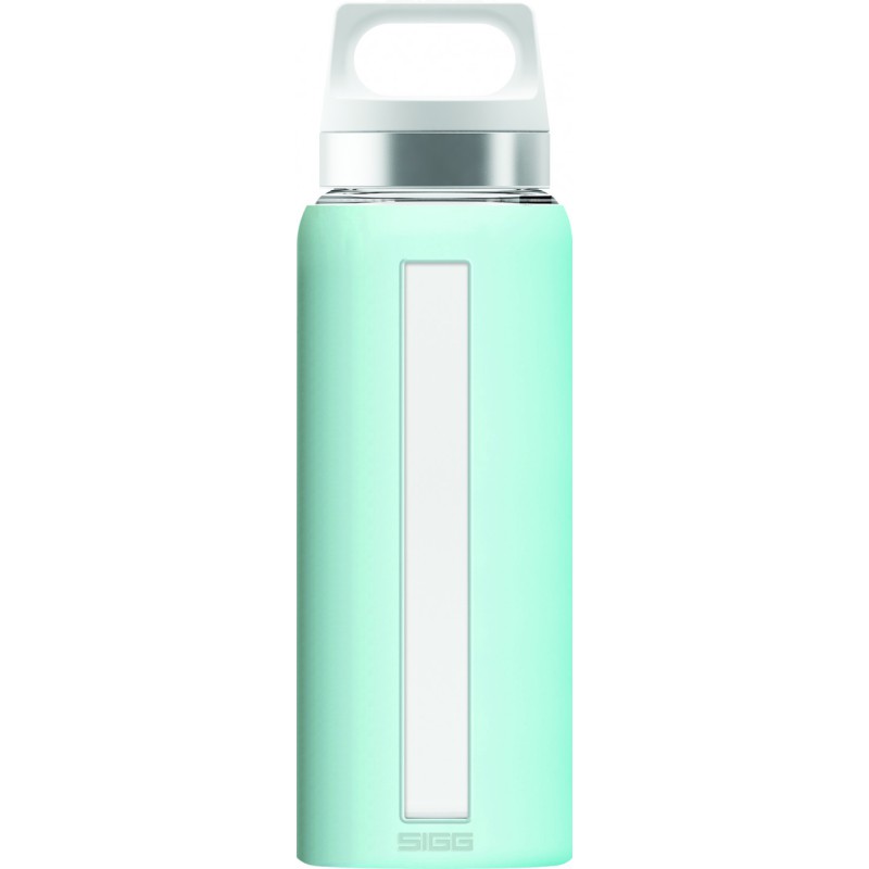 a light green water bottle on a white background