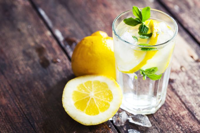 A glass of lemon water that's good for the liver.