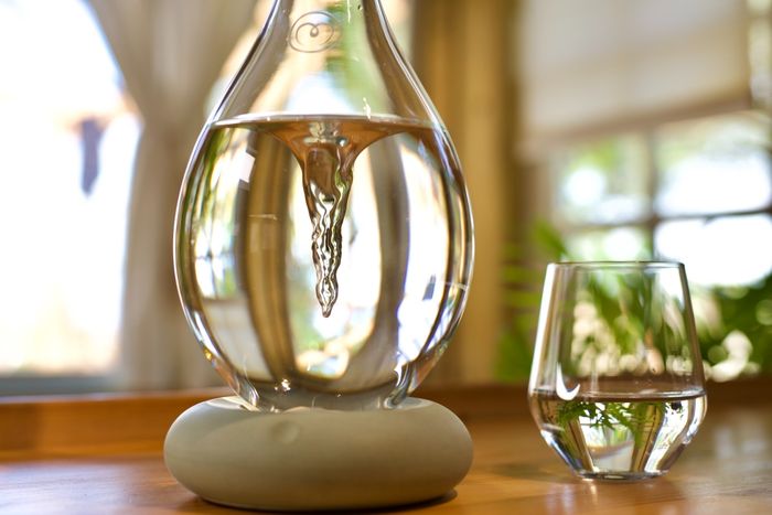 Mayu Swirl carafe next to a glass