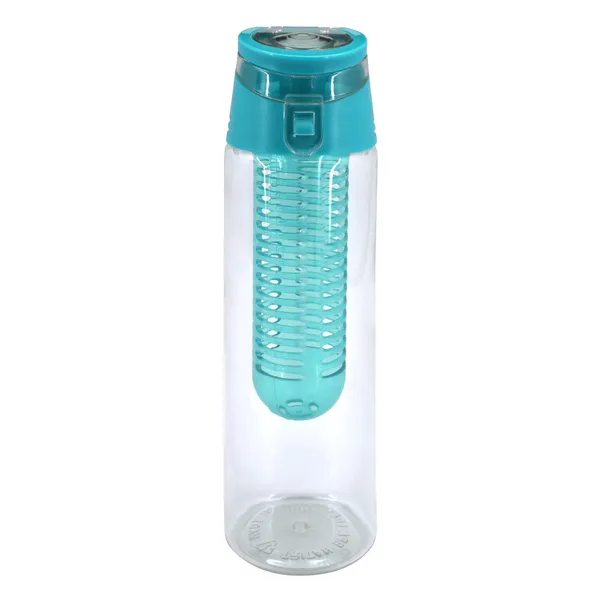 a plastic Infuser Water Bottle with a blue lid